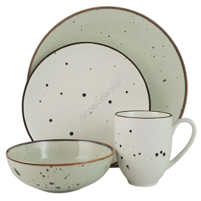 COTTAGE GREEN TEA, CREAM kubek, deser zestaw 6 os. 24 szt. - Alumina Bogucice
