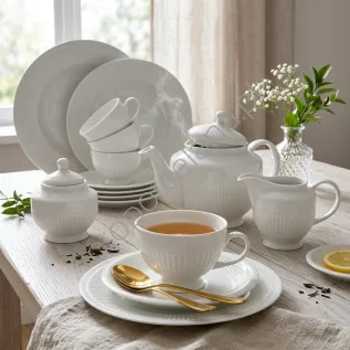 MINOS WHITE serwis do herbaty 6 osobowy z kpl. talerza/ 33 sztuki AC162