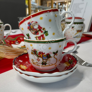 CICHA NOC zestaw 2 filiżanek ze spodkiem 180 ml red/green