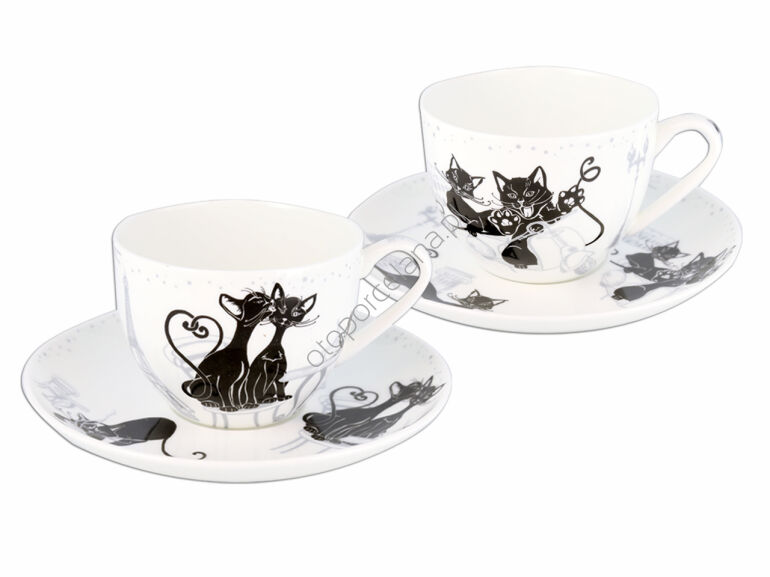 Kpl. 2 filiżanek ze spodkami - KOTY 250 ml